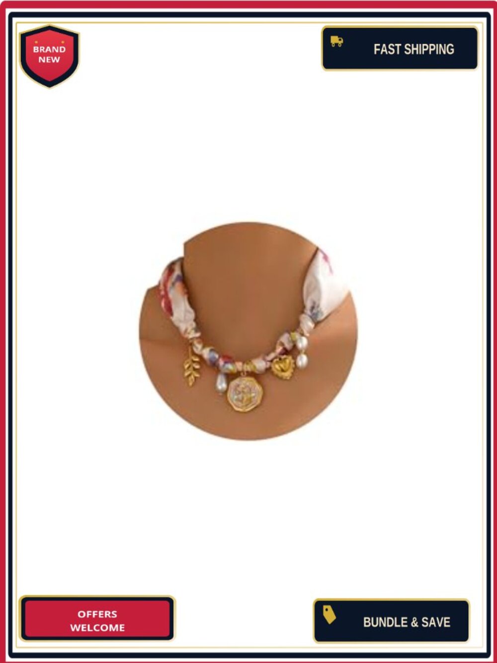 18K Gold Plated Scarf Necklace Women Pendant Pearl Flower Choker
